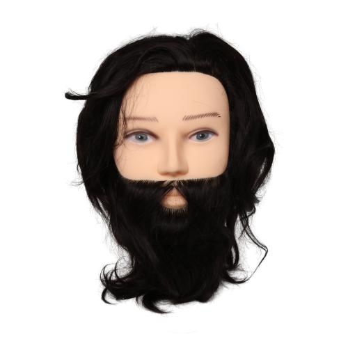 L`Image Übungskopf Männer Nico m. Bart 25cm mittelbraun ind.Echth.